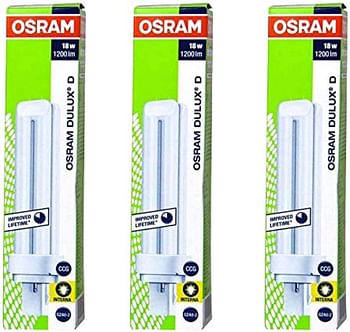 Osram Long Lasting Durable Fluorescent Lamp Energy Saver 2 Pin CFL Bulb -18 W / Pack Of 3 / Warm White