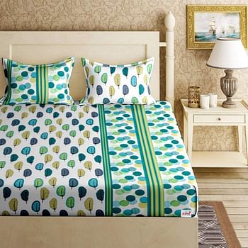 Fun Homes Cotton Double Bedsheet With 2 Pillow Covers /Green