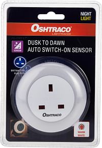 Oshtraco Plug-In LED night light with UK Type (Type G) Electrical Socket & fitted Auto-On/Off sensor. Color Temperature: Soft (3000k). Ideal for use within bedrooms or hallway White NL-9791