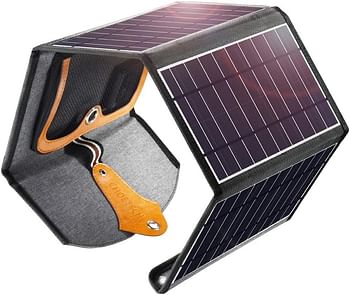 CHOETECH SC005 22W Foldable Solar and Portable Panel Charger with 2 USB Ports, Waterproof Solar Battery Charger Compatible with iPhone,Samsung,iPad,GPS,GoPro,Digital Camera etc,Black