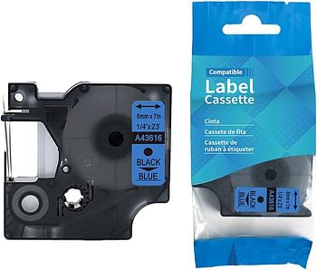 SKY 6mm D1 tape for Dymo LM 160 210D 500TS 280 360D PnP Label Makers (Black on Clear)
