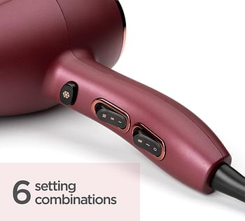 BaByliss 5753PSDE Berry Crush Dryer, Advanced Airflow Technology Gives A Powerful, Controlled Airstream, 3 Heats And 2 Speed Settings For Controlled Drying And Styling lightweight, Burgundy