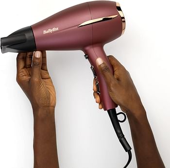 BaByliss 5753PSDE Berry Crush Dryer, Advanced Airflow Technology Gives A Powerful, Controlled Airstream, 3 Heats And 2 Speed Settings For Controlled Drying And Styling lightweight, Burgundy