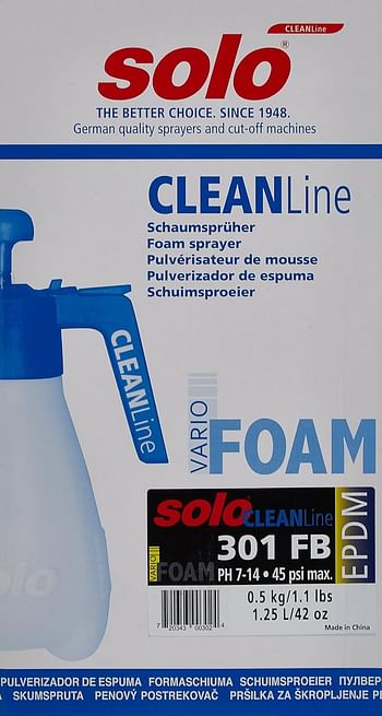 Solo 301-FB 1.25 Liter CLEANLine One-Hand Foaming Sprayer, EPDM Seals (PH 7-14) and O-Rings