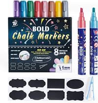 TBC -The Best Crafts Chalk Marker, 8 Metallic Colors Bold Chalk Pens, Dual Tip Liquid Chalk Pens for Painting and Drawing, Art Supplies for Kids, Students
