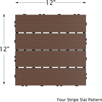 Pure Garden 50-LG1191 Patio and Deck Tiles – Interlocking Slat Pattern Outdoor Floor Pavers Weather Resistant and Anti-Slip Square DIY Mat (Brown 6 Pieces),