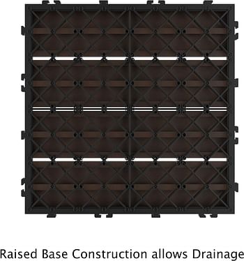 Pure Garden 50-LG1191 Patio and Deck Tiles – Interlocking Slat Pattern Outdoor Floor Pavers Weather Resistant and Anti-Slip Square DIY Mat (Brown 6 Pieces),