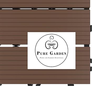 Pure Garden 50-LG1191 Patio and Deck Tiles – Interlocking Slat Pattern Outdoor Floor Pavers Weather Resistant and Anti-Slip Square DIY Mat (Brown 6 Pieces),