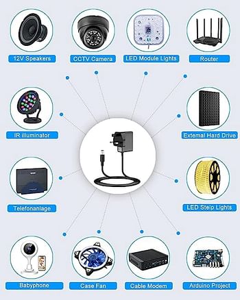 Melfi™ 5V 2A AC/DC Adapter 100-240V UK Plug Switching Power Supply Adapter Charger for LED Strip Lights/CCTV Camera etc