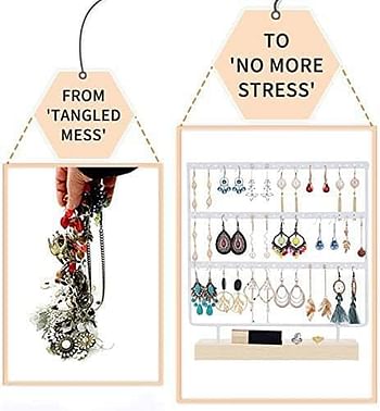 Orchid M Earrings Organizer Jewelry Display Stand, 3-Tier Earring Holder Rack for Hanging Earrings, Metal and Wood Basic Large Storage Earring Jewelry Display Tree as Women Girls Gift (White)