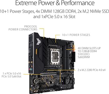 ASUS TUF GAMING B660 PLUS WIFI D4 Intel B660 LGA 1700 ATX motherboard with PCIe 5.0 slot, three PCIe 4.0 M.2 slots, 10+1 DrMOS, Intel 2.5Gb Ethernet, DisplayPort Black