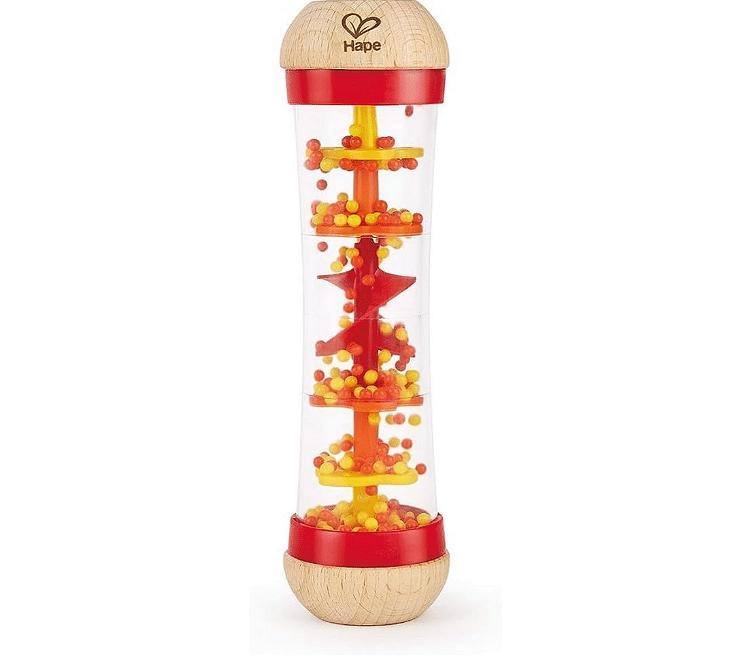 Hape Beaded Raindrops , Mini Wooden Musical Shake & Rattle Rainmaker Toy, Red