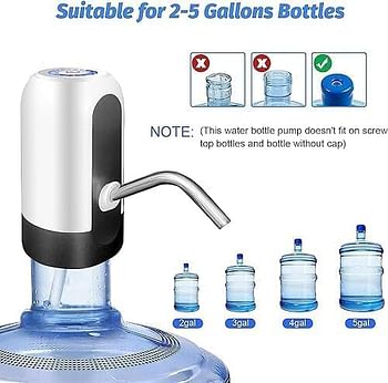 Home Brand 5 Gallon Water Bottle Pump, USB Charging Portable Electric Water Pump for for for 2-5 Gallon Jugs USB Charging Portable Water Dispenser for Office, Home, Camping, Kitchen and ,white