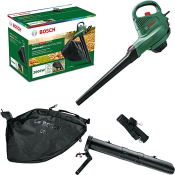 Bosch Electric Leaf Blower and Vacuum UniversalGardenTidy 3000 -3000 W, collection bag 50 l, variable speed, for blowing, vacuuming and shredding leaves, in carton packaging