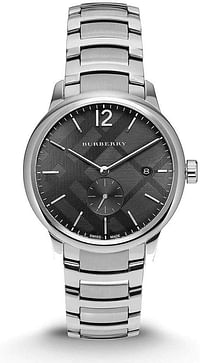Burberry Men's Black Dial Stainless Steel Band Watch - BU10005, Silver, fashion