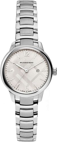 Burberry Swiss Rare Silver Date Dial 32mm Women Stainless Steel Wrist Watch The Classic BU10108, [Silver Strap]+[Silver Dial]