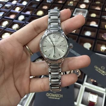 Burberry Swiss Rare Silver Date Dial 32mm Women Stainless Steel Wrist Watch The Classic BU10108, [Silver Strap]+[Silver Dial]