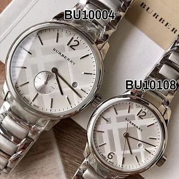 Burberry Swiss Rare Silver Date Dial 32mm Women Stainless Steel Wrist Watch The Classic BU10108, [Silver Strap]+[Silver Dial]