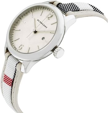 بيربري ساعة كوارتز سويسرية بسوار جلد وهيكل ستيل للنساء مقاس 32 ملم BU10113, حزام