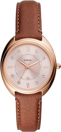 Fossil Women's Gabby Stainless Steel Crystal Accented Quartz Watch, Caramel/Chocolate, One Size, Gabby Three-Hand Date Leather Watch - ES5115 - 34 MM