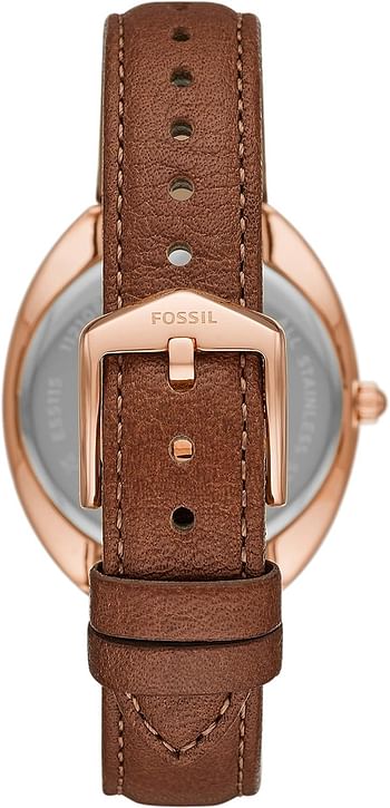 Fossil Women's Gabby Stainless Steel Crystal Accented Quartz Watch, Caramel/Chocolate, One Size, Gabby Three-Hand Date Leather Watch - ES5115 - 34 MM