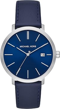 MICHAEL KORS Unisex Adult Analogue Quartz Watch with Leather Strap MK8675 -Blue -42mm