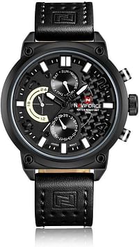 Naviforce Casual Watch For Men leather band - 9068 (Black) - 48 MM