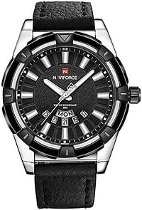 Naviforce Casual Watch For Men Analog Leather - NF9118- Black, Silver - 47 MM