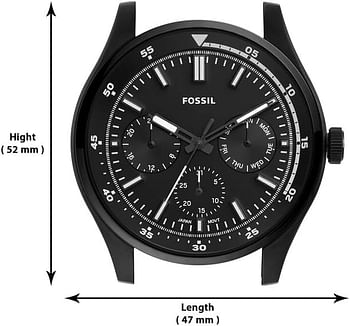 ساعة يد كرونوغراف بمينا اسود وسوار ستانلس ستيل وحركة كوارتز للرجال من فوسيل، بلون اسود - 42  MM