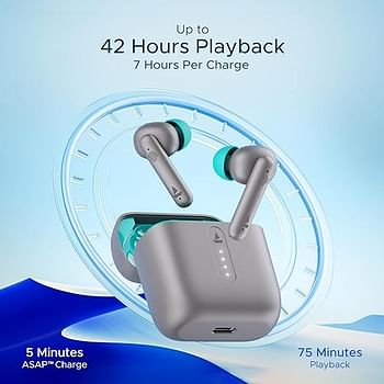 boAt Airdopes 141 Bluetooth 5.1 Truly Wireless in Ear Earbuds with 42H Playtime, Beast Mode(Low Latency Upto 80ms) for Gaming, IPX4 Water Resistance, ENx Tech, IWP, Smooth Touch Controls(Cyan Cider)