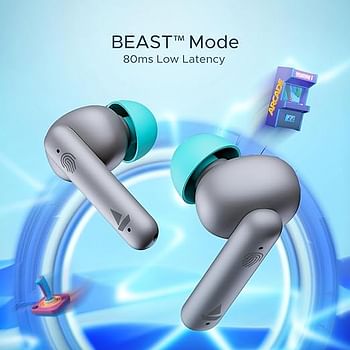 boAt Airdopes 141 Bluetooth 5.1 Truly Wireless in Ear Earbuds with 42H Playtime, Beast Mode(Low Latency Upto 80ms) for Gaming, IPX4 Water Resistance, ENx Tech, IWP, Smooth Touch Controls(Cyan Cider)