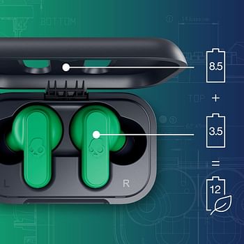 Skullcandy Dime 2 True Wireless In-Ear Bluetooth Earbuds Use with iPhone and Android Charging Case Tile and Microphone IPX4 Sweat and Dust Resistant - Blue/Green