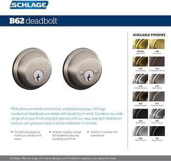 SCHLAGE -B62N716- Deadbolt -Matte Black-Keyed 1 Side