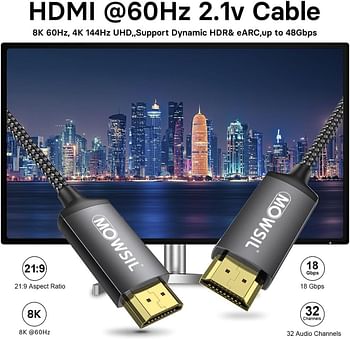 Mowsil HDMI 8K 60Hz 2.1 Cable Braided 2Mtr