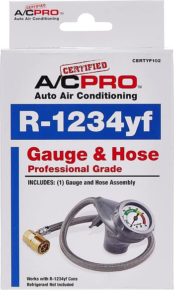 InterDynamics Certified AC Pro Car Air Conditioner R1234YF Refrigerant Gauge and Hose, Reusable AC Recharge Kit, 72 in