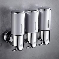 Hadme Shampoo and Conditioner Dispenser for Shower Wall Mounted Bath Soap Dispenser 3 Chamber No Drill Body Wash Pump Gel Squeeze Triple Large System Organizer for Bathroom Etc-Silver, 1500ml