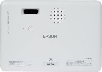 إبسون CO-W01 WXGA جهاز عرض، تقنية 3LCD، سطوع 3000 لومن، حجم الشاشة 378 بوصة، أبيض، صغير الحجم