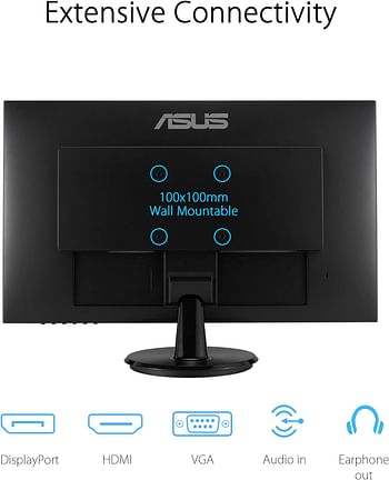 ASUS VA27DQ Eye Care Monitor – 27 inch, FHD (Full HD 1920 x 1080), IPS, Frameless, 75Hz, Adaptive-Sync/FreeSync, DisplayPort, HDMI, Eye Care, Low Blue Light, Free, Wall Mountable