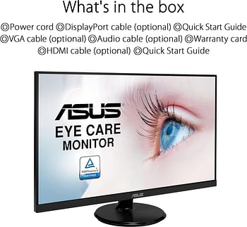 ASUS VA27DQ Eye Care Monitor – 27 inch, FHD (Full HD 1920 x 1080), IPS, Frameless, 75Hz, Adaptive-Sync/FreeSync, DisplayPort, HDMI, Eye Care, Low Blue Light, Free, Wall Mountable