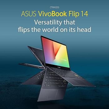 ASUS VivoBook Flip, TM420UA-EC149W, 14" FHD Touch, AMD R5 5500U,8GB RAM,512GB SSD, AR-EN Keyboard With Num Pad + Stylus Pen, WIN 11, Black