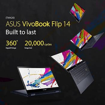 ASUS VivoBook Flip, TM420UA-EC149W, 14" FHD Touch, AMD R5 5500U,8GB RAM,512GB SSD, AR-EN Keyboard With Num Pad + Stylus Pen, WIN 11, Black