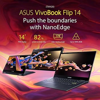 ASUS VivoBook Flip, TM420UA-EC149W, 14" FHD Touch, AMD R5 5500U,8GB RAM,512GB SSD, AR-EN Keyboard With Num Pad + Stylus Pen, WIN 11, Black