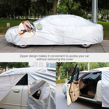 Amazn Basics Silver Weatherproof Car Cover - PEVA with Cotton, Sedans up to 4.06 M
