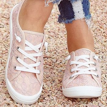 Casual Walking Shoes for Women Fashion Lace Canvas Loafers Shoes Summer Travel Daily Slip On Shoes Lace Up Sneaker - 37 EU