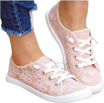 Casual Walking Shoes for Women Fashion Lace Canvas Loafers Shoes Summer Travel Daily Slip On Shoes Lace Up Sneaker - 37 EU