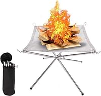 Suitu-Portable Camping Fire Pit - 42 CM Outdoor Collapsible Fire Pit, Stainless Steel Mesh Fireplace for Camping Backyard Beach and Wood Burning