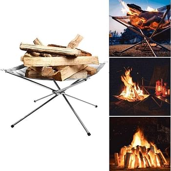 Suitu-Portable Camping Fire Pit - 42 CM Outdoor Collapsible Fire Pit, Stainless Steel Mesh Fireplace for Camping Backyard Beach and Wood Burning