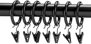 Amazn Basics Curtain Rod Clip Rings for 2.54 CM Rod- Set of 7-Black