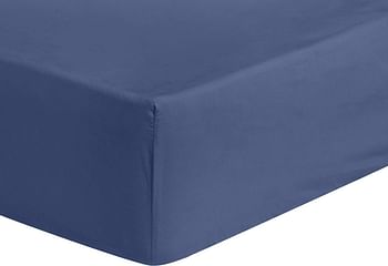 AmaznBasics 300TCCPOSMBXTA 300 Thread Count Ultra-Soft Cotton Fitted Bed Sheet, Breathable, Easy to Wash, Cotton, Twin XL, Midnight Blue, W 2.0 x H 11.0 x L 9.0 inch