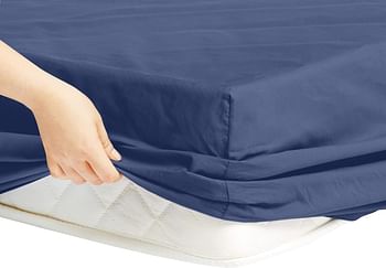 AmaznBasics 300TCCPOSMBXTA 300 Thread Count Ultra-Soft Cotton Fitted Bed Sheet, Breathable, Easy to Wash, Cotton, Twin XL, Midnight Blue, W 2.0 x H 11.0 x L 9.0 inch